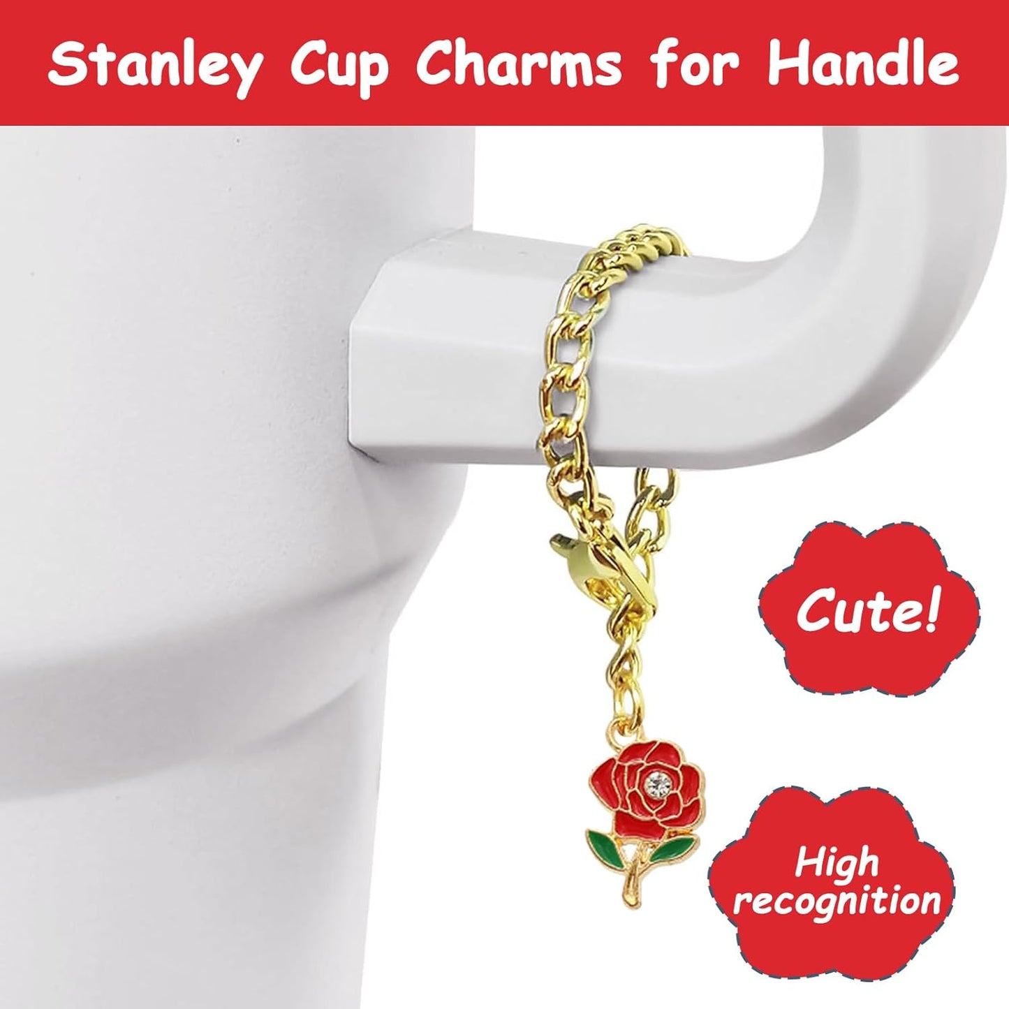 Stanley Cup Accessories Set,Including 2 Pcs 0.4in Straw Cover, 1 Silicone Spill-Proof Stopper Set of 3, 1 Cute Rose Handle Charm, 1 Silicone Boot Fits Stanley 40&30 Oz Tumbler (Chili)