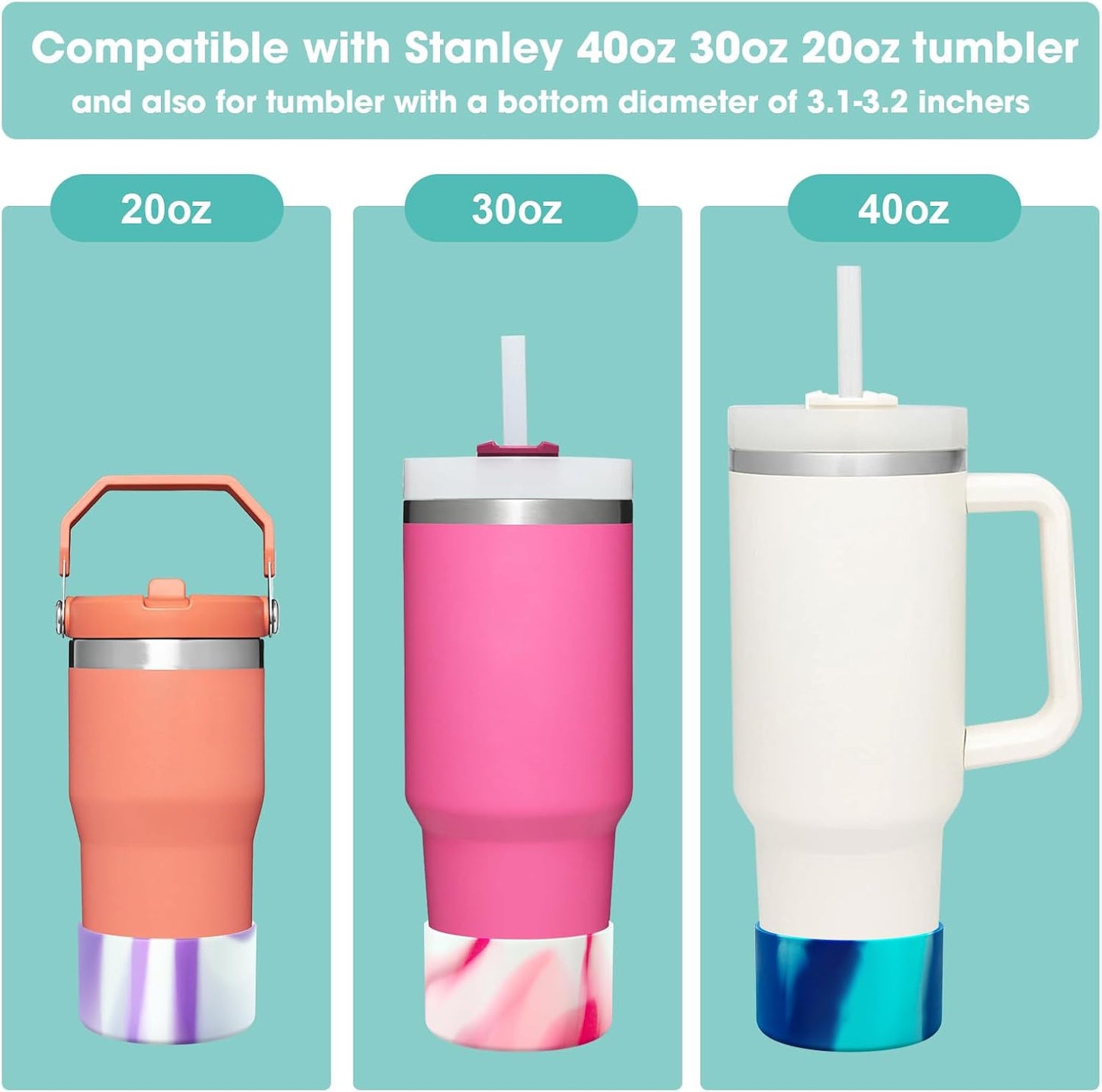 Upgrade 2PCS Protective Silicone Boot Bumper for Stanley Quencher Adventure 40oz 30oz IceFlow 20oz 30oz Tumbler, Water Bottle Bottom Sleeve Cover Accessories for Stanley Mug Cup(Cyan+Blue)