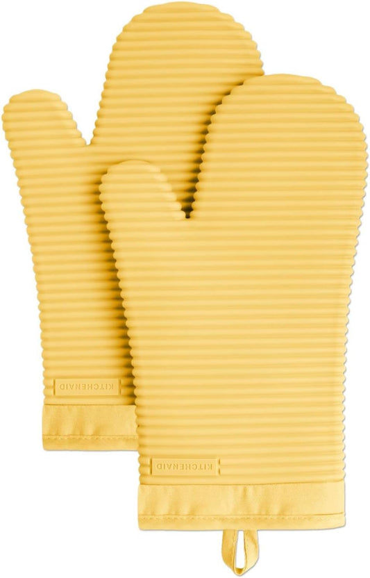 KITCHENAID Ribbed Soft Silicone Oven Mitt 2-Pack Set, 7.5"x13", Orange Sorbet