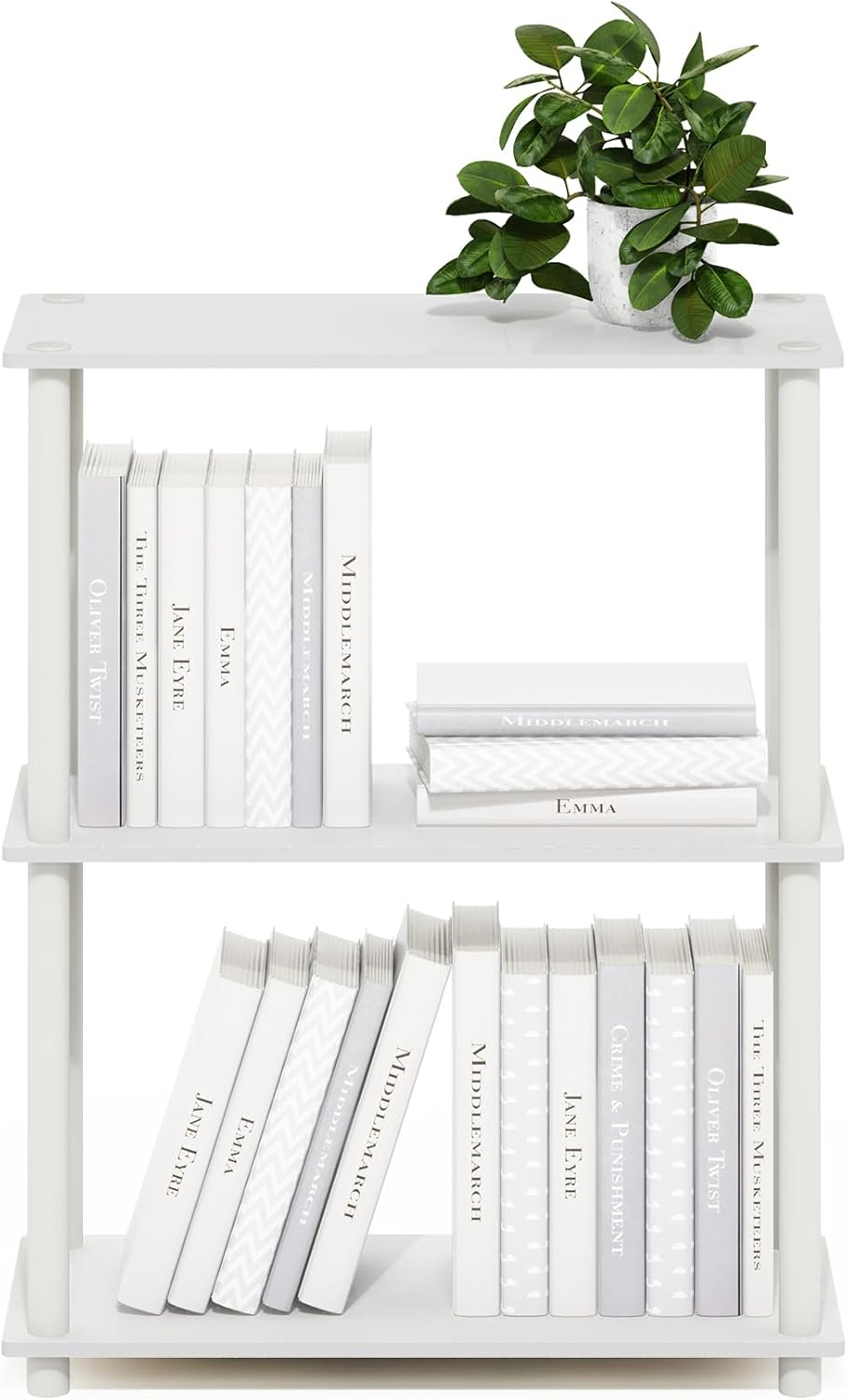 Furinno Turn-N-Tube Storage Shelves, 3-Tier Book Shelf, Corner Shelf, Toolless Open Shelves, for Organization and Storage, Living Room, Garage, Home Office, White