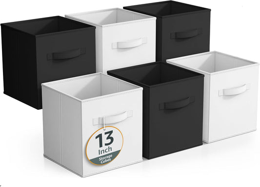 Sorbus Fabric Storage Cubes - 6 Foldable Storage Bins for Organizing Pantry, Cubbies, Toy Box - Clothes Storage & Closet Organizer - 13 Inch Collapsible Cube Baskets for Shelves with Handle