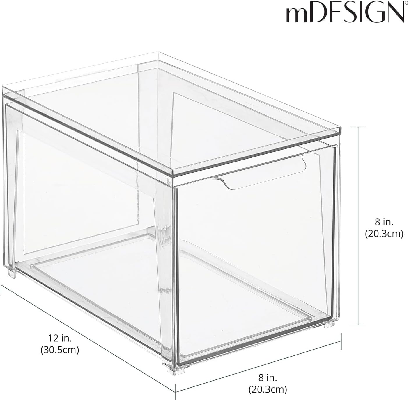 mDesign Plastic Stackable Closet Storage Organizer Bins with Pull Out Drawer for Cabinet, Desk, Shelf, Cupboard, or Dresser Organization - Lumiere Collection - Clear