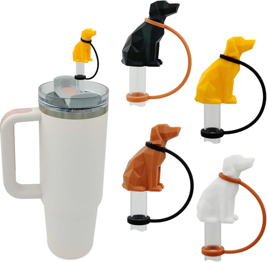 Dog Straw Cover Cap Compatible with Stanley Cup 30 40 oz, 4 Pack Cute Silicone Straw Topper, Funny Christmas Gift, Accessories for Stanley Cup Tumbler
