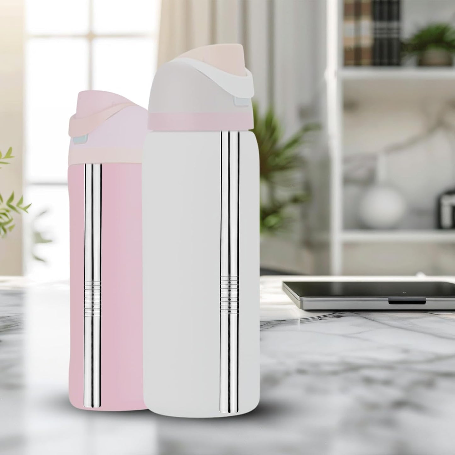 7pcs Metal Straws for Owala, Durable Stainless Steel Water Bottle Straw Replacements with 2 Cleaning Brushes for Owala Water Bottle 24oz/32oz