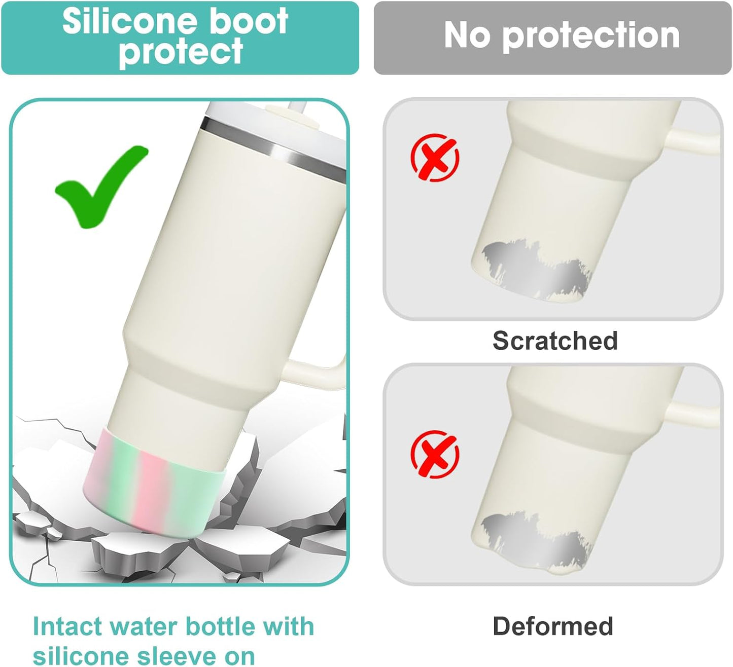 Upgrade 2PCS Protective Silicone Boot Bumper for Stanley Quencher Adventure 40oz 30oz IceFlow 20oz 30oz Tumbler, Water Bottle Bottom Sleeve Cover Accessories for Stanley Mug Cup(Light Cyan+Pink)