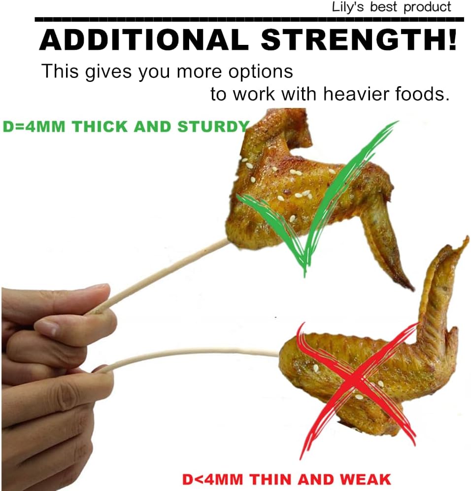 8" Natural Bamboo Skewers for BBQ，Appetiser，Fruit，Cocktail，Kabob，Chocolate Fountain，Grilling，Barbecue，Kitchen，Crafting and Party. Φ=4mm, More Size Choices 6"/10"/12"/14"/16"/17.5"/30"/36"(200 PCS)