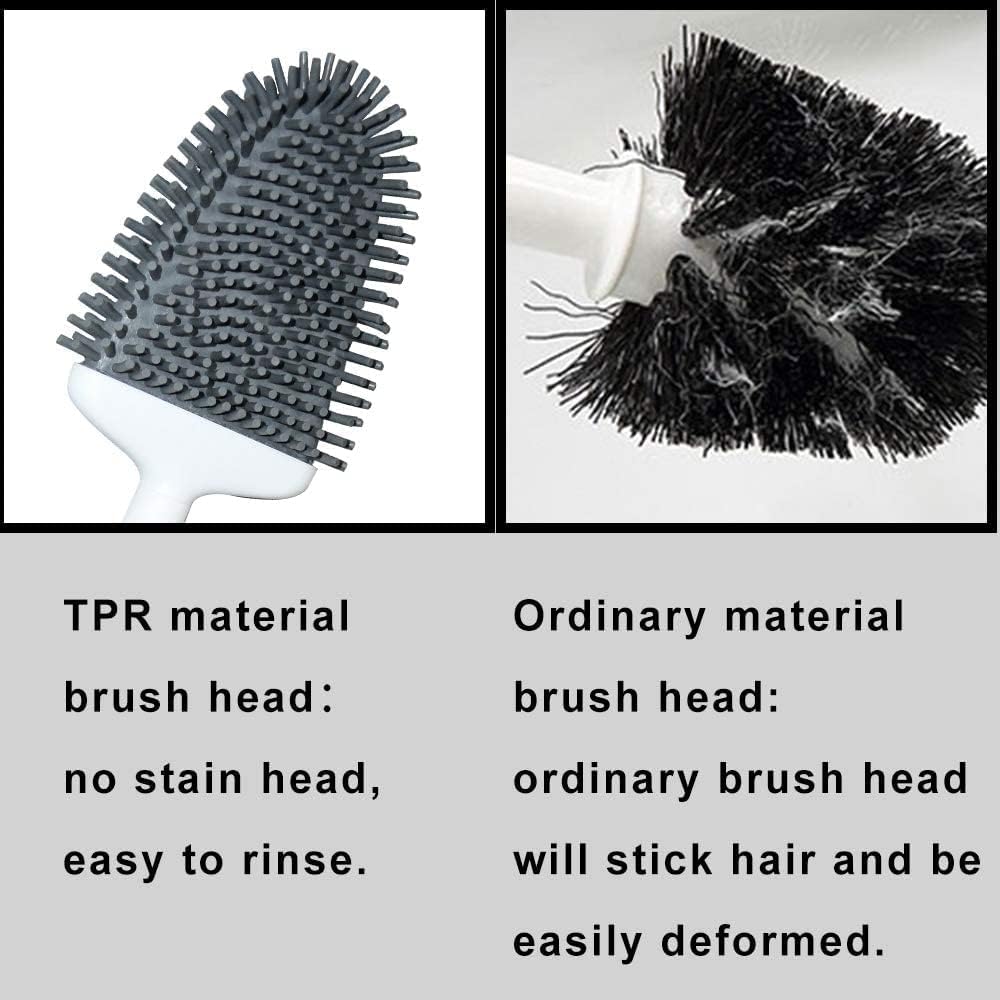 Sellemer Toilet Brush and Holder Set for Bathroom, Flexible Toilet Bowl Brush Head with Silicone Bristles, Compact Size for Storage and Organization, Ventilation Slots Base (2 Pack, Silver)