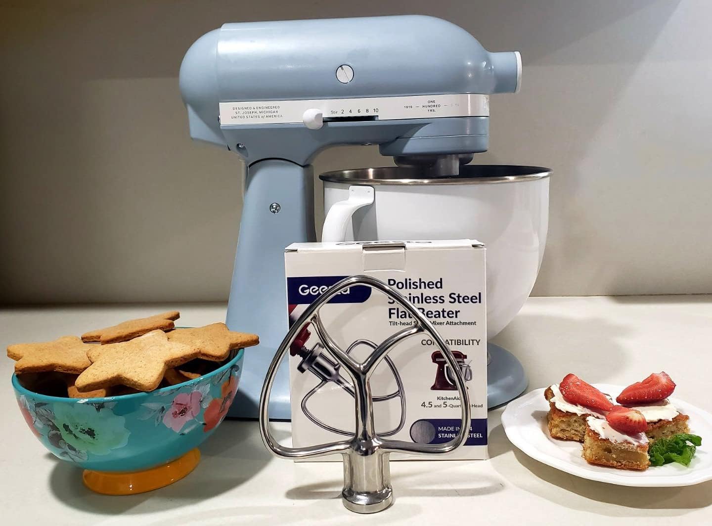 Geesta Polished Stainless Steel Flat Beater for Kitchen aid 4.5 Qt - 5 Qt Tilt-Stand Mixer Attachments for Kitchen Paddle, Baking - Pastry, Pasta Dough, Lcing, Mixing Accessory - Dishwasher Safe