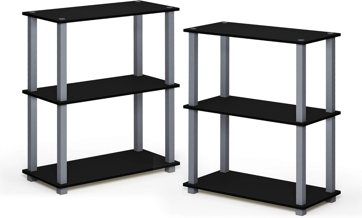 Furinno TURN-S-TUBE Storage Shelves Set of 2, 3-Tier Book Shelf, Corner Shelf, Toolless Open Shelves, Square Tubes, for Organization and Storage, Living Room, Garage, Home Office, Black