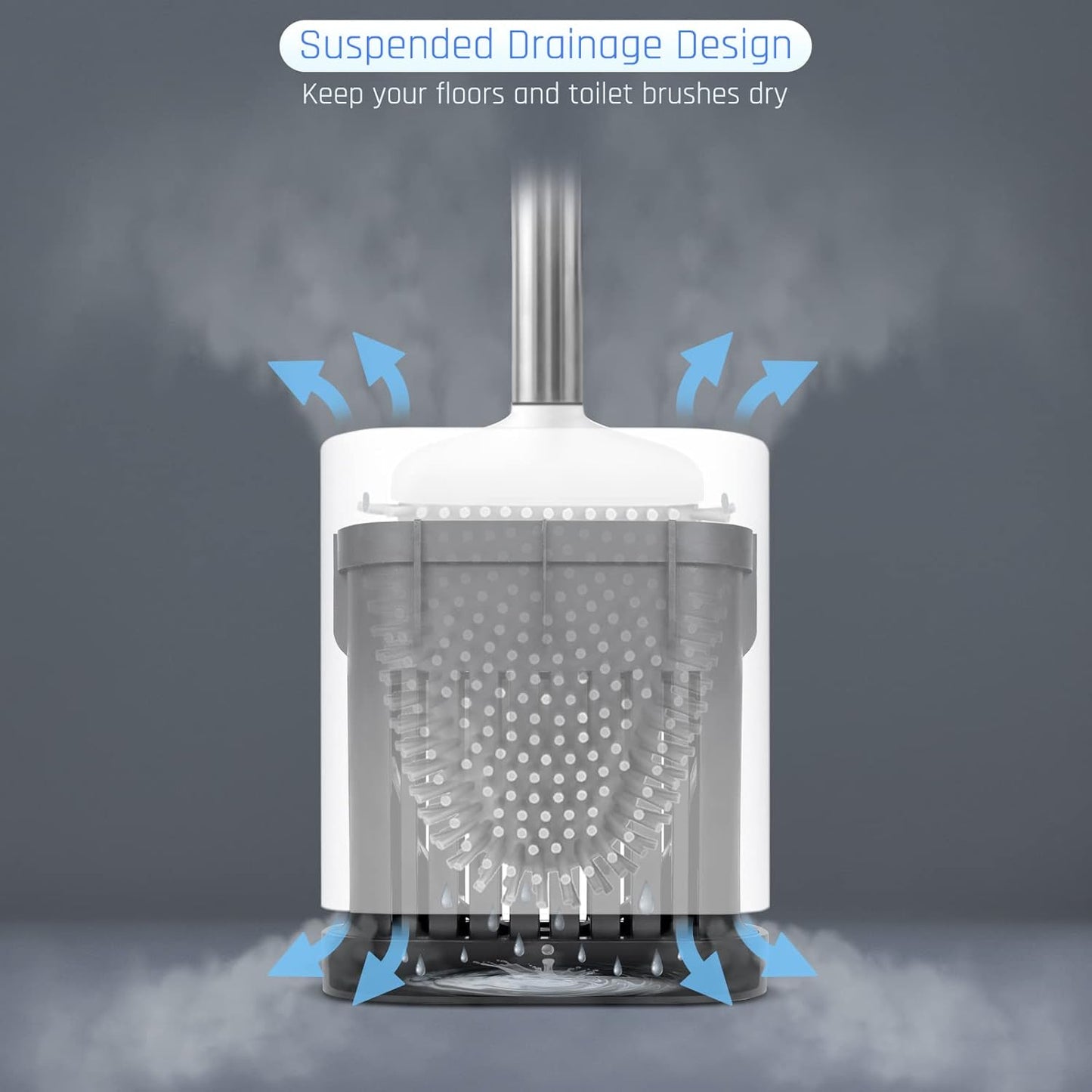 Sellemer Toilet Brush and Holder Set for Bathroom, Flexible Toilet Bowl Brush Head with Silicone Bristles, Compact Size for Storage and Organization, Ventilation Slots Base (1 Pack, Multicolor)