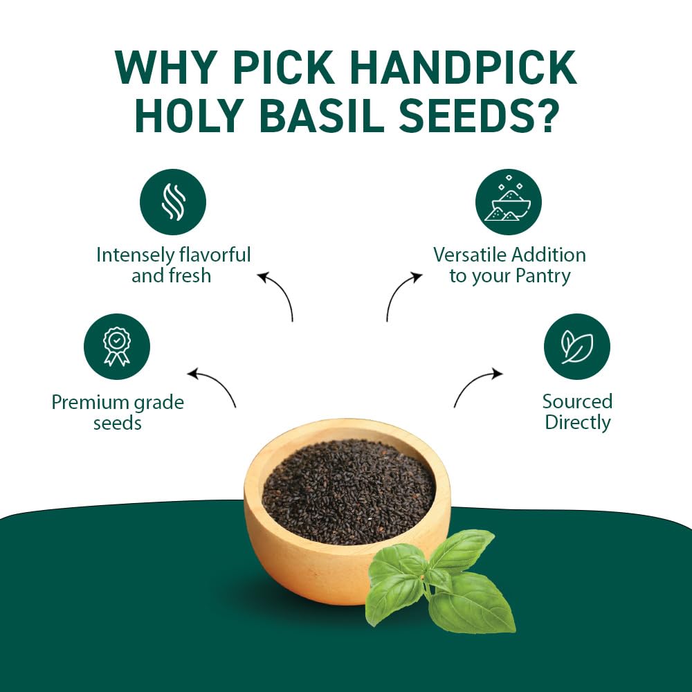 HANDPICK Holy Basil Seeds (397g/14oz) Gluten free, Raw Sabja, Tukmaria Seeds from India, Packed in Resealable Zip Lock Pouch