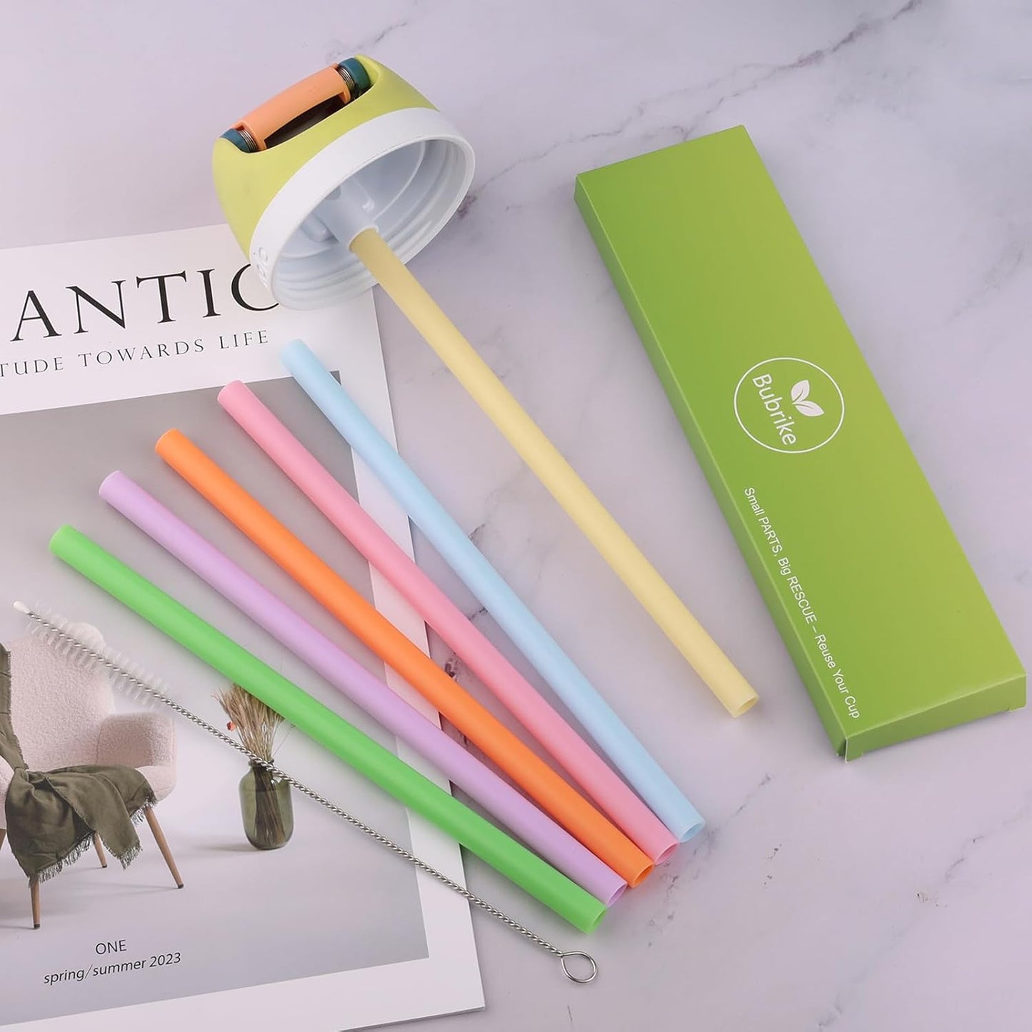 Straws Replacement Compatible with Owala Freepsip 24oz,32oz Water Bottle,Replacement Parts For Owala Free Sip Sway 30 oz,Include 6 BPA-FREE Straws and 1 Cleaning Brush,Purple