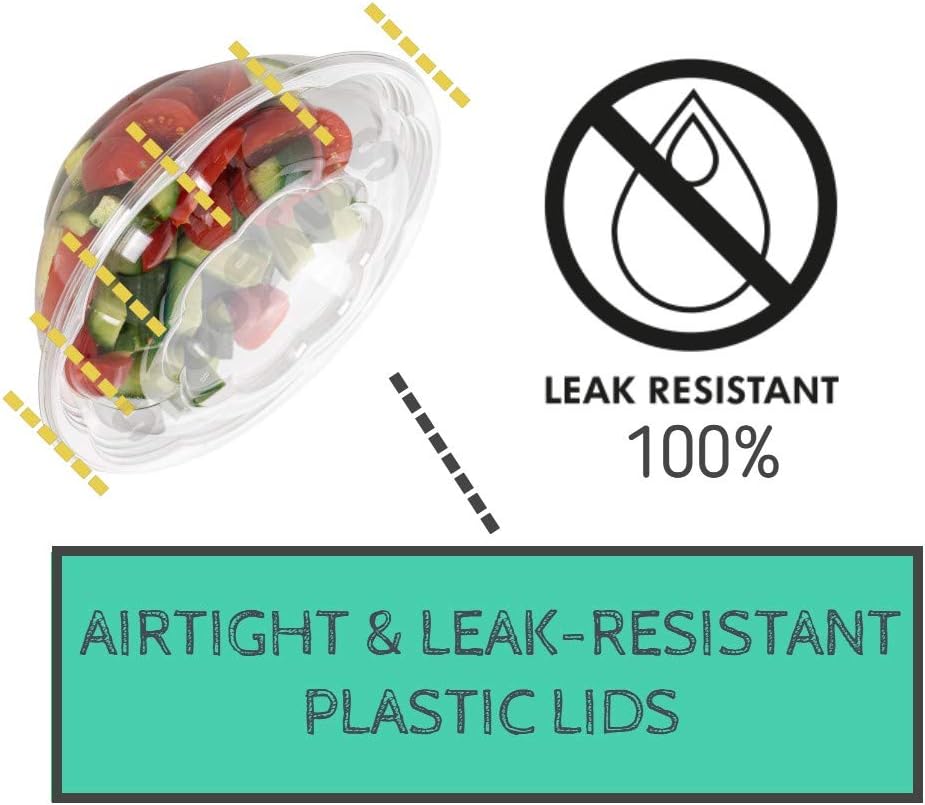 Smygoods Disposable Plastic Salad Bowls with Airtight Lids Ideal for Meal Prep, Takeout, Catering, Parties, Picnics, and Food Storage, Stackable, Leak-Proof