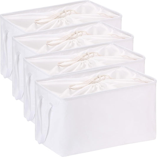 Hinwo 102L XXL Storage Bins, 4-Pack Closet Organizers and Storage, Foldable Clothes Storage Baskets with Handles, Containers for Clothing, Blanket, Comforters, Toys, Bedding (White)
