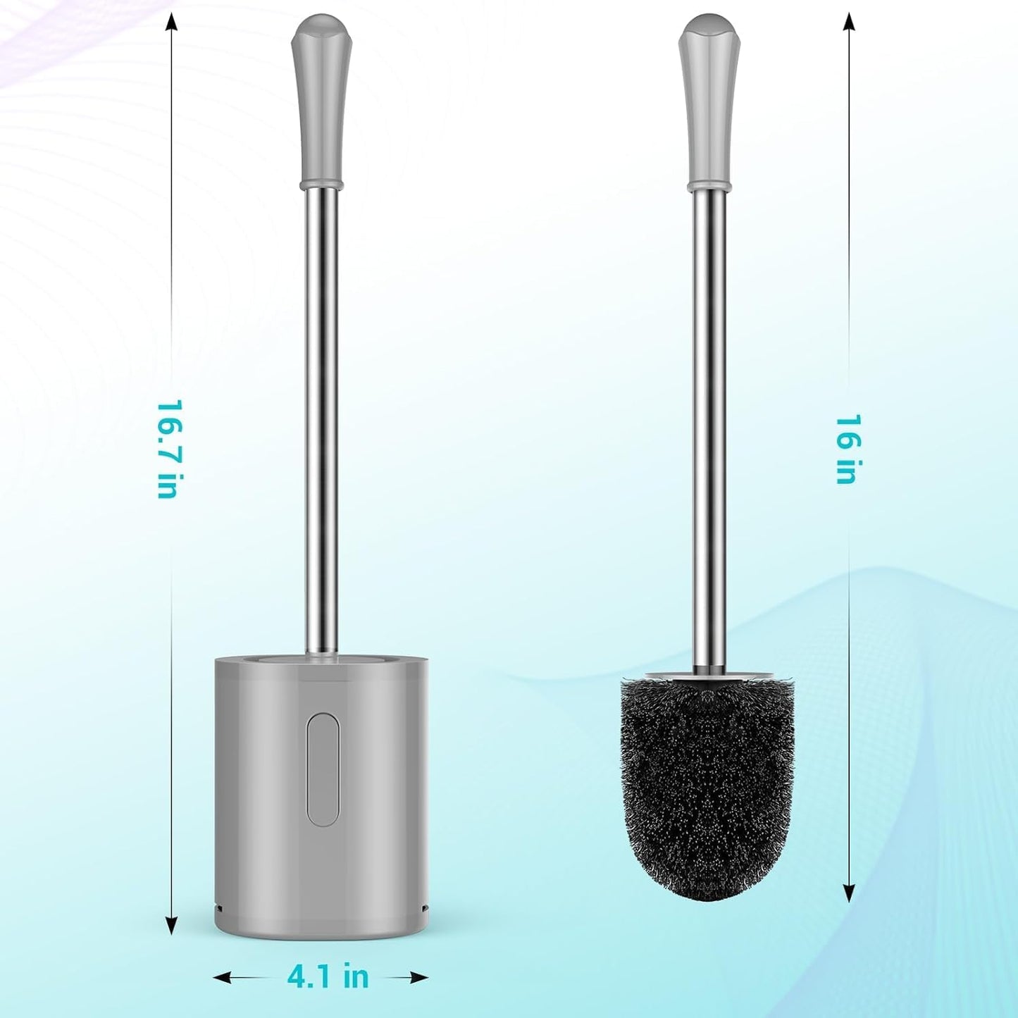 Toilet Brush and Holder, 3 Pack Compact Size Toilet Bowl Brush with Stainless Steel Handle, Space Saving for Storage, Drip-Proof, Toilet Scrubber for Cleaning Bathroom Grey
