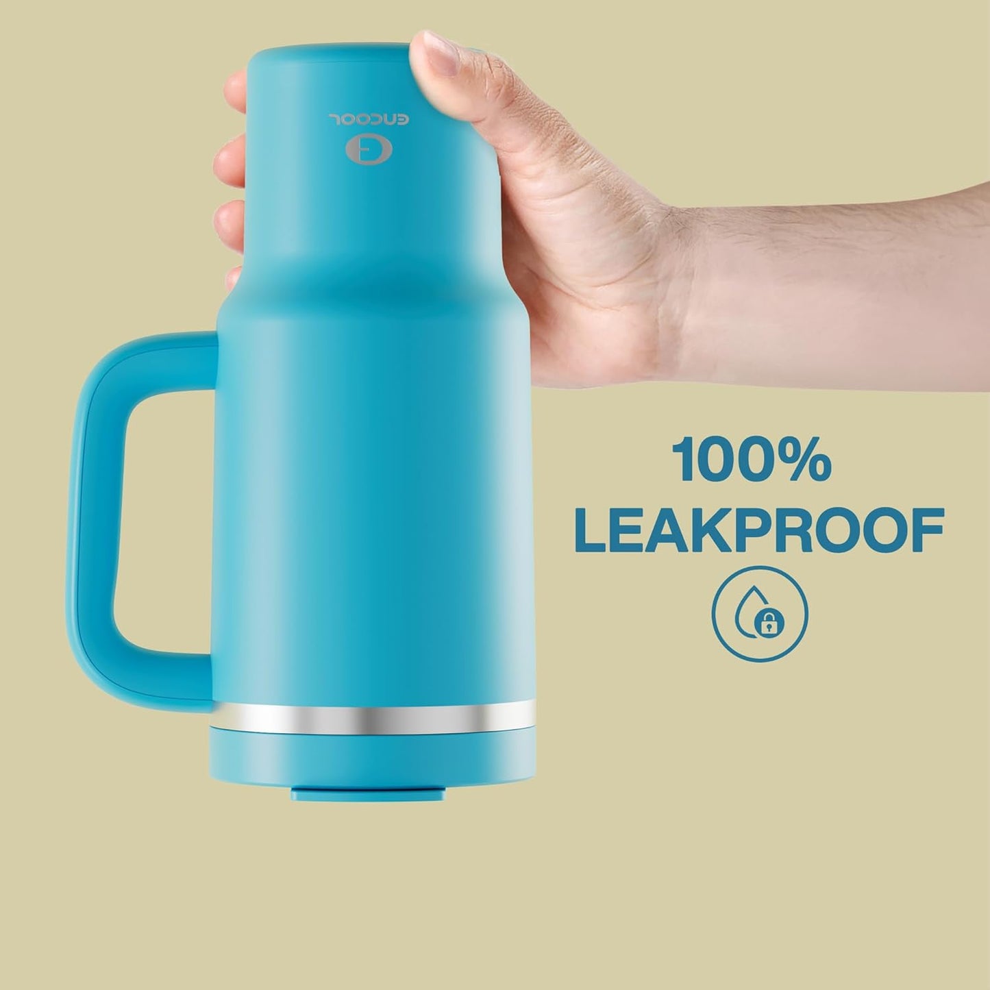 32 oz Tumbler with Handle and Straw: Stainless Steel Insulated Tumbler Keeps Cold for 24 Hours, Leakproof Travel Cup Fits in Cup Holder and BPA-Free,Azure Blue