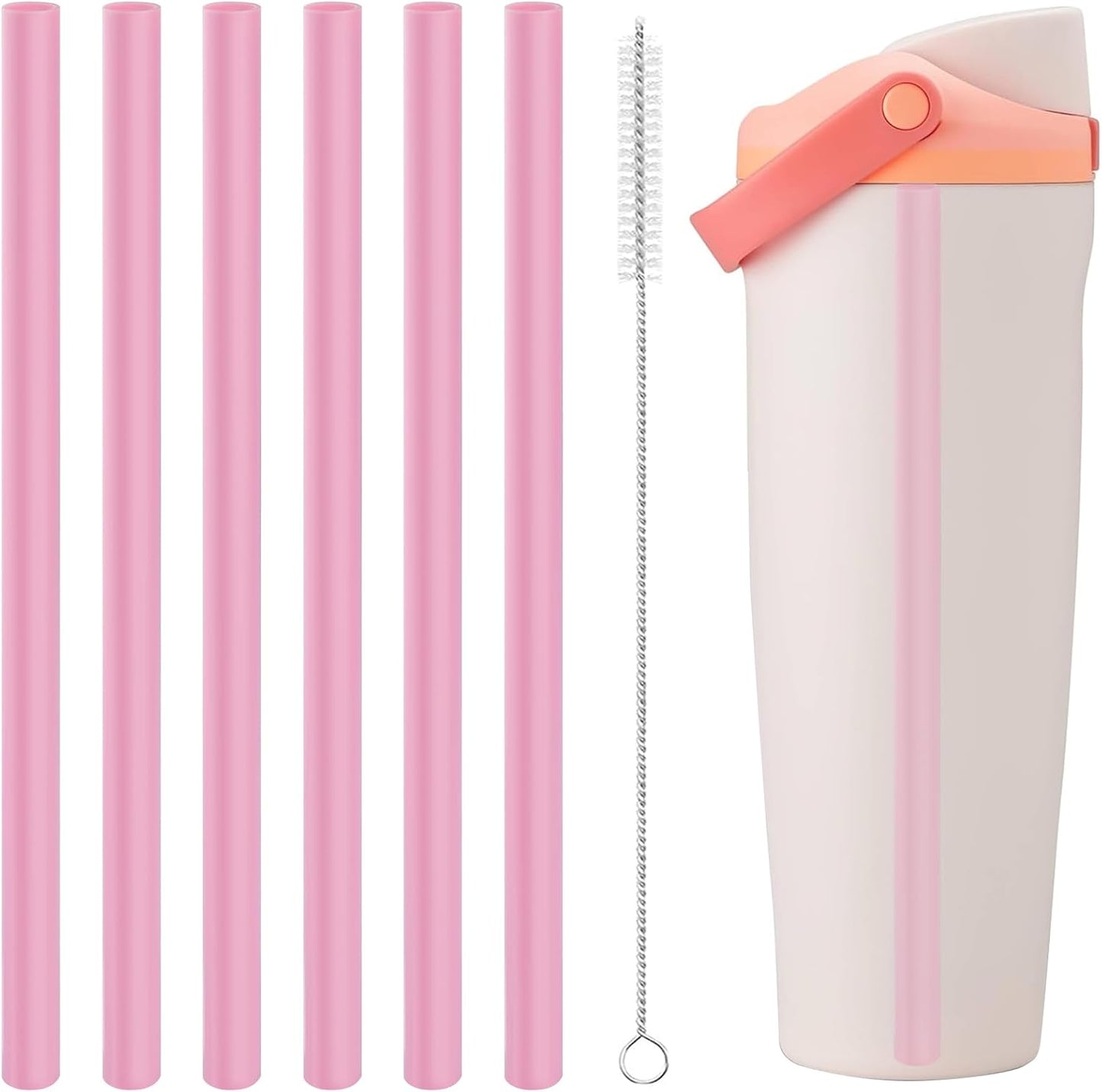 Straws Replacement Compatible with Owala Freepsip 24oz,32oz Water Bottle,Replacement Parts For Owala Free Sip Sway 30 oz,Include 6 BPA-FREE Straws and 1 Cleaning Brush,Pink