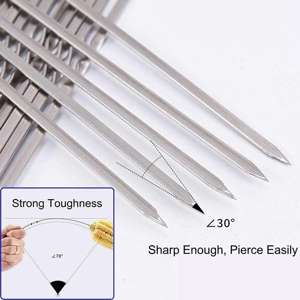 12PCS Kabob Skewers Flat Metal Stainless Steel BBQ Barbecue Skewer 16" Anti-Roll Heavy Duty Shish Kebob Sticks Wide Reusable Grilling Skewers Set for Meat Shrimp Chicken Vegetable Kebab Fork Sausage…