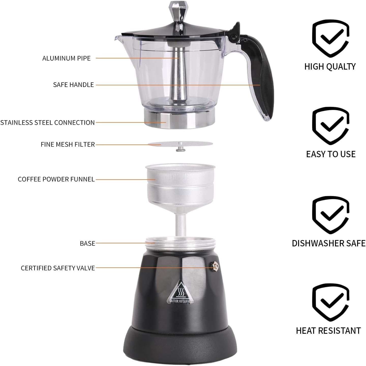 Cuban Coffee Maker, 6 or 3cup Electric Espresso Coffee Maker, Portable Cafeteras Electricas Modernas, Electric Moka Pot with Detachable Base & Overheat Protection, Coffee Gift for Home Travel