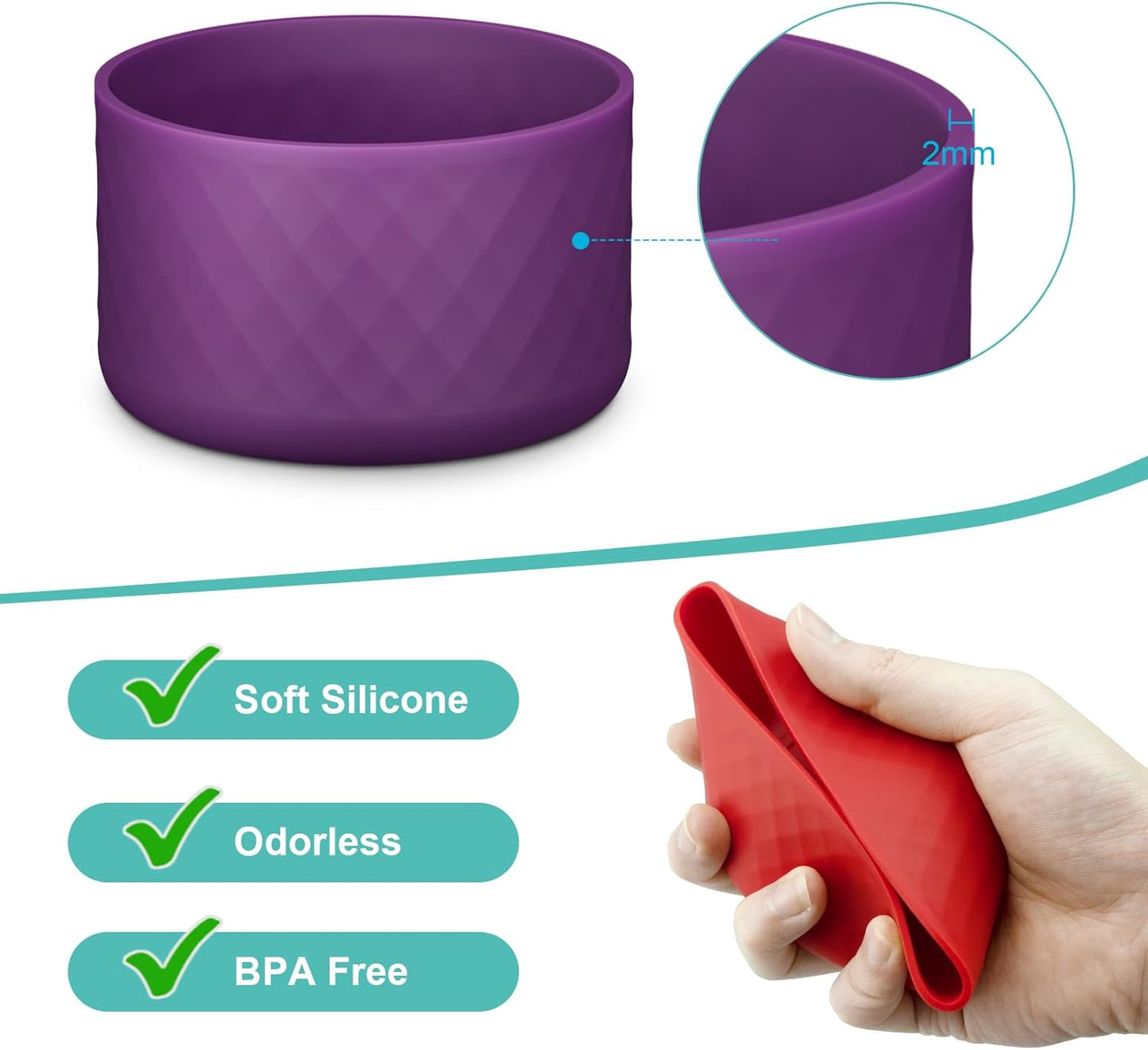 Upgrade 2PCS Protective Silicone Boot Bumper for Stanley Quencher Adventure 40oz 30oz IceFlow 20oz 30oz Tumbler, Water Bottle Bottom Sleeve Cover Accessories for Stanley Mug Cup(Dark Purple)