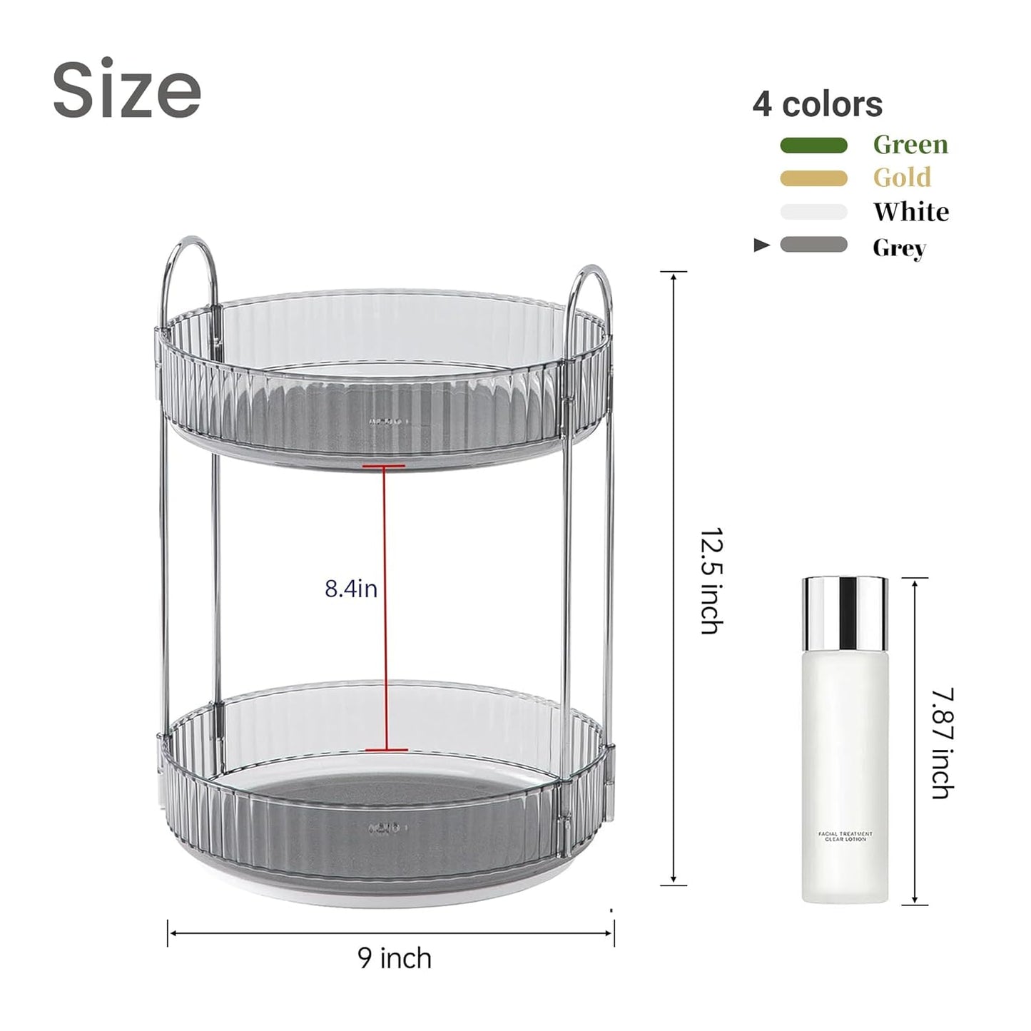 Aveniee 360 Rotating Makeup Organizer for Vanity, Skincare Perfume Organizers Large, Bathroom Countertop Organizer and Storage, Clear Cosmetics Lipstick Holder for Dresser,2 Tiers, Grey