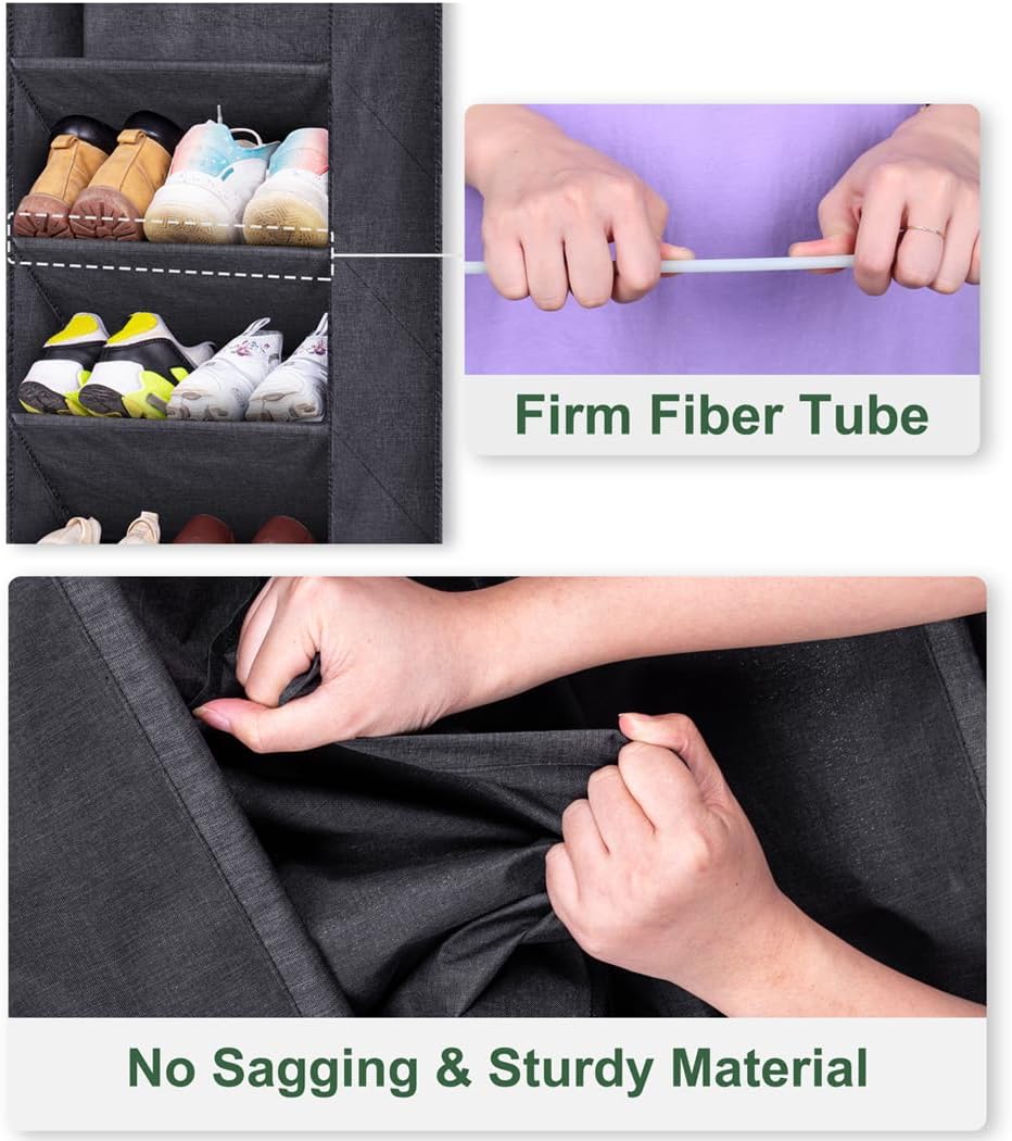 SLEEPING LAMB Over the Door Shoe Rack for Closet, Short Hanging Shoe Organizer with Large Deep Pockets, Narrow Door Sneaker Storage for Boots in RV, Dorm, Black