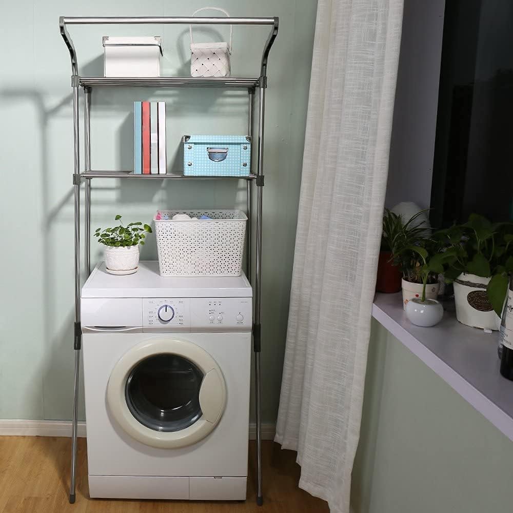 BAOYOUNI Bathroom Space Saver Over The Toilet Storage Rack Shelf Above Washing Machine Standing Organizer 2-Tier 26.77 W X 19.48 D X 68.11 H Inches, Grey