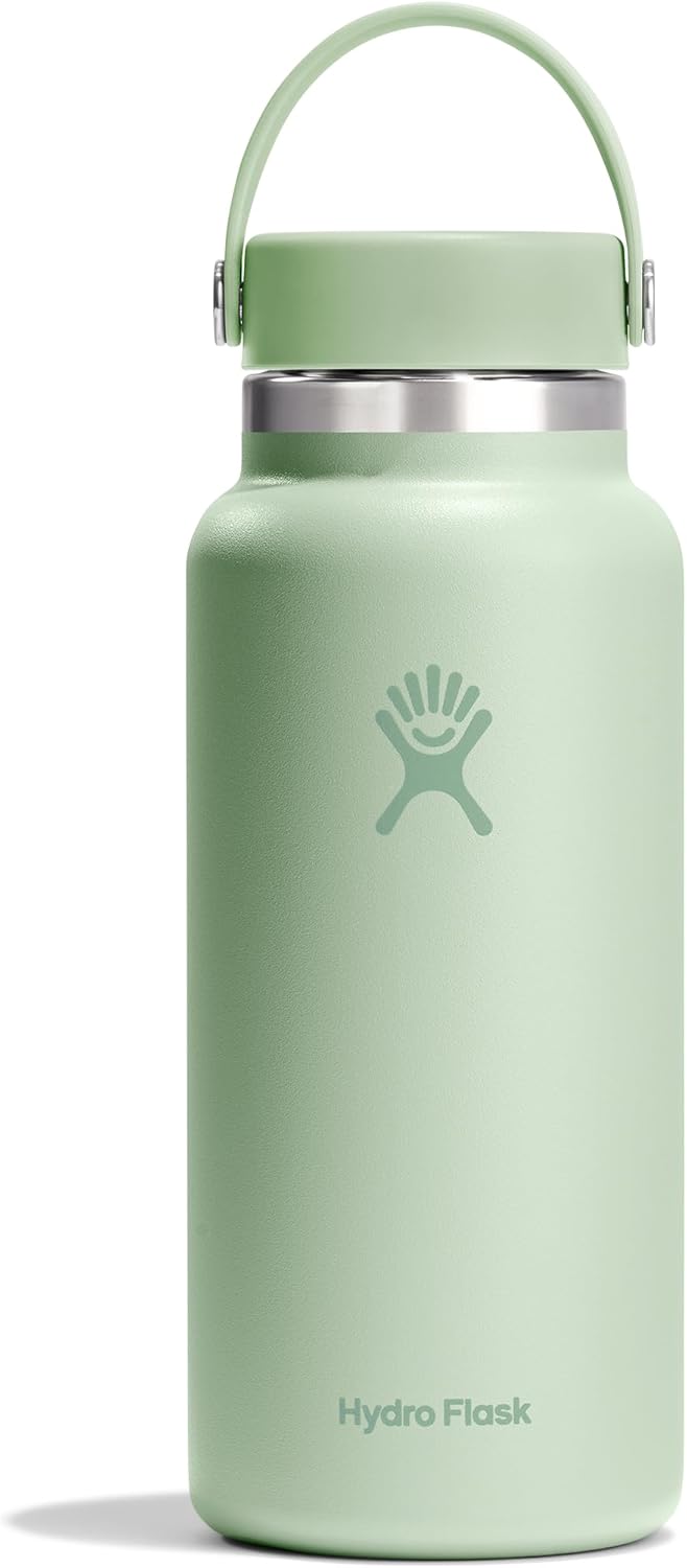 Hydro Flask Water Bottle - Insulated Stainless Steel - Wide Mouth Flex Lid, Non Spill, Leakproof and Refillable in 32 Oz Aloe Green
