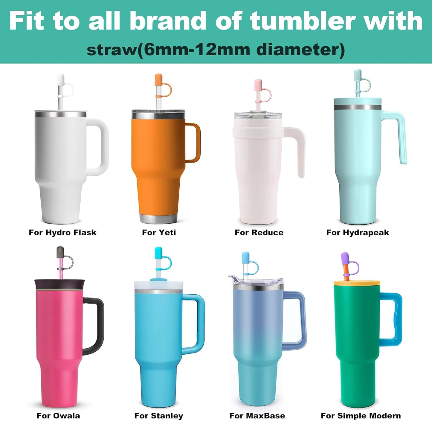 Adjustable Straw Cover Cap for Stanley, and Compatible with Simple Modern|Yeti|Hydro Flask|Reduce|Owala|Beast|Hydrapeak Tumbler Straw, All Brand of 6-12mm Straw, Straw Stopper Topper Accessories