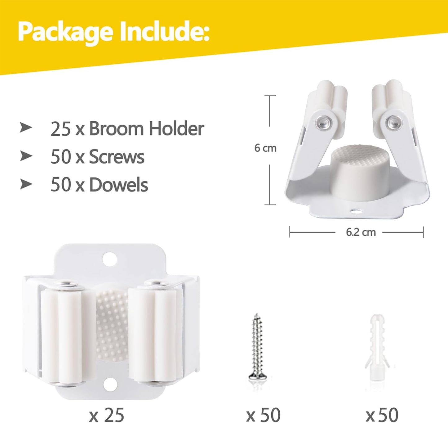 Verdenu 25 Pack Broom Holder Wall Mount, Mop and Broom Holder Wall Mount, Stainless Steel Command Mop Holder with Screws, Garden Tool Storage Organizer for Kitchen, Home, Bathroom, Garage, White