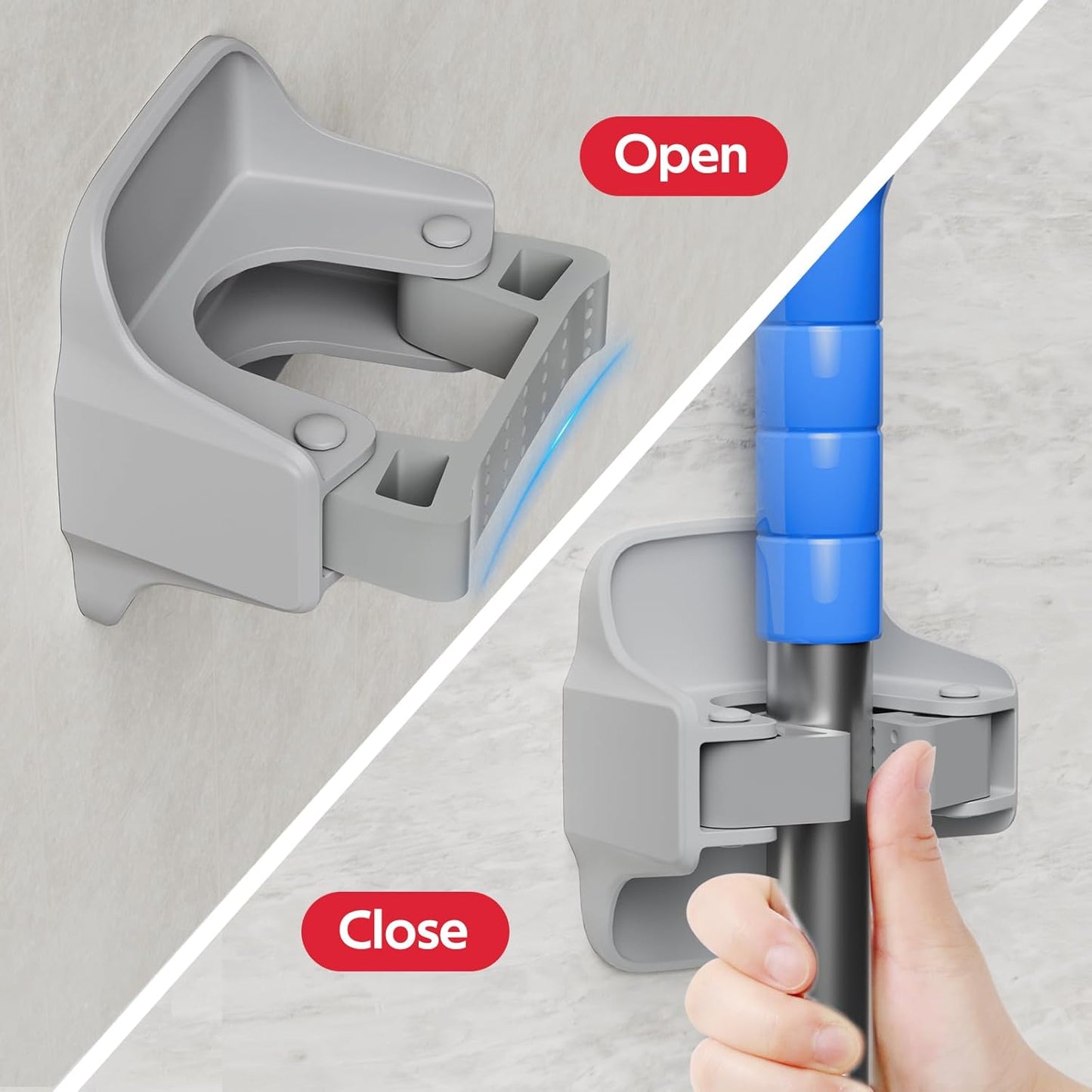 reliahom 3 Pack Broom Holder Wall Mount Mop Grippers No Drilling Self Adhesive Anti-Slip Mop Handle Hanger Dustpan and Broom Organizer Garage Storage Racks-Gray