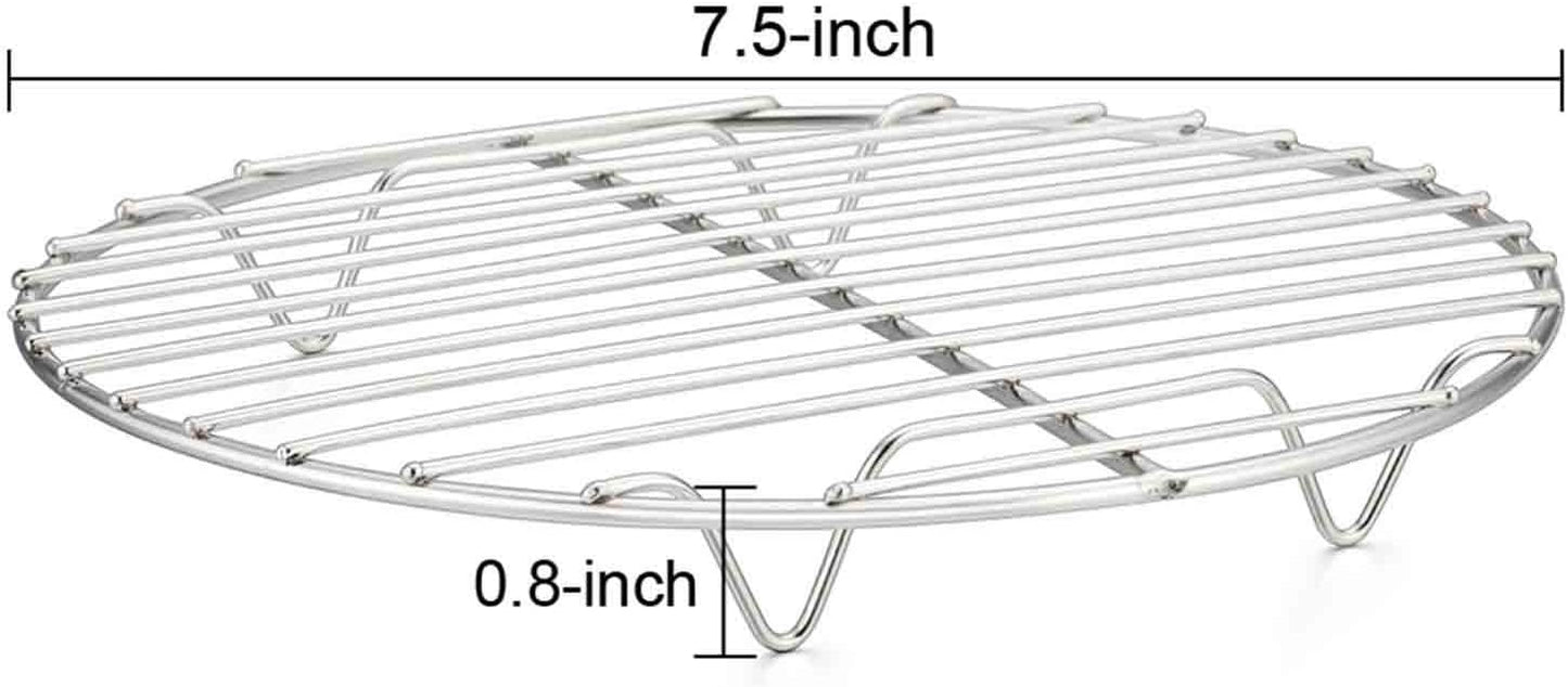 TeamFar Round Cooling Rack Set of 2, 7½ Inch Round Baking Steaming Roasting Rack Set Stainless Steel, Healthy & Dishwasher Safe, Mirror Finish & Rust Free