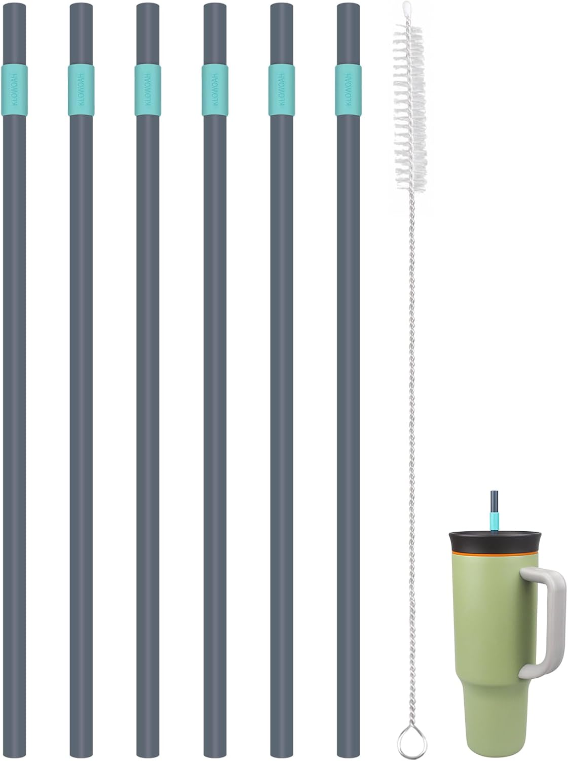 Replacement Straws for Owala 40oz Tumbler, with 1 Brush,6 Pack (Navy blue)