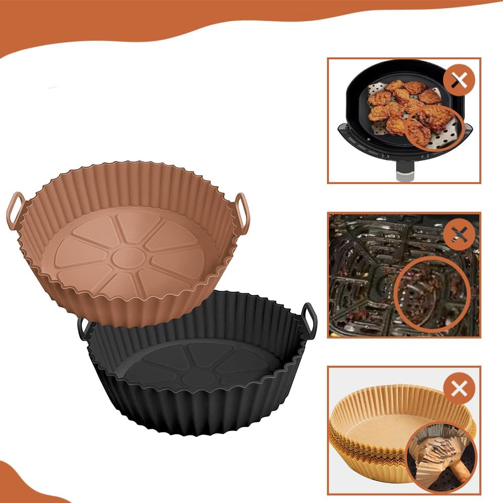 Solala 2 Pack Air Fryer Silicone Liners for 5 QT orBigger (Brown+Black)