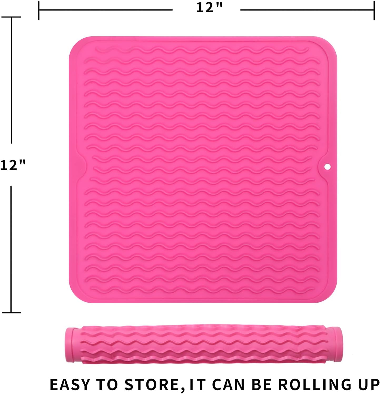 Silicone Dish Drying Mat for Multiple Usage,Easy clean,Eco-friendly,Heat-resistant Silicone Mat for Kitchen Counter or Sink,Refrigerator or Drawer liner Rose M 12 inches x 12 inches