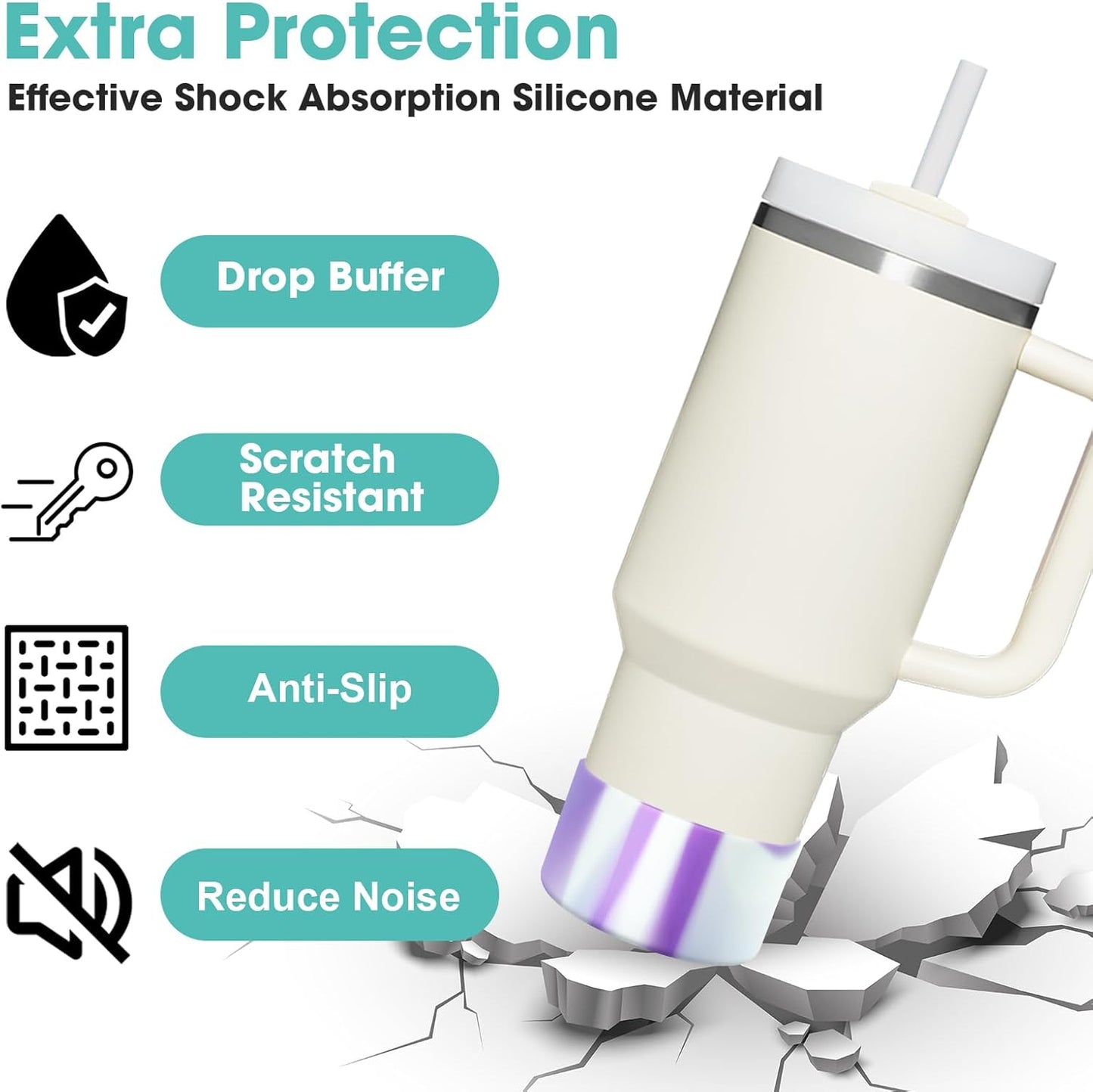 Upgrade 2PCS Protective Silicone Boot Bumper for Stanley Quencher Adventure 40oz 30oz IceFlow 20oz 30oz Tumbler, Water Bottle Bottom Sleeve Cover Accessories for Stanley Mug Cup(Purple+White)