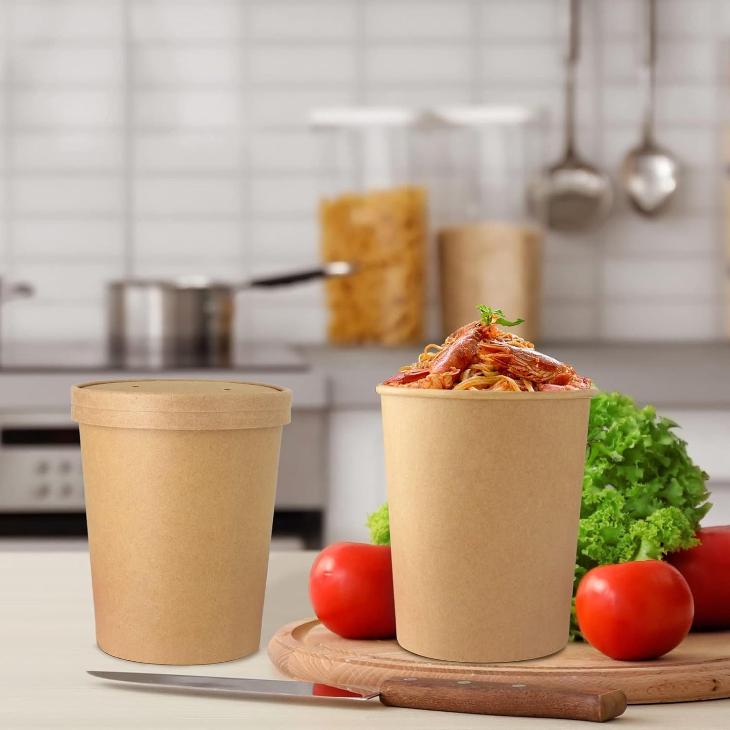 30 Sets 32 oz Paper Ice Cream Cups with Lids, Paper Food Containers With Vented Lids, To Go Hot Soup Bowls For Restaurants, Take Outs, or To-Go Lunch, Kraft