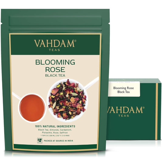 VAHDAM, Blooming Rose Black Tea - Premium Black Tea with Rose Petals (3.5oz) DELICIOUS & AROMATIC Black Tea Loose Leaf with Fragrant Rose Petals | Vacuum Sealed Pack