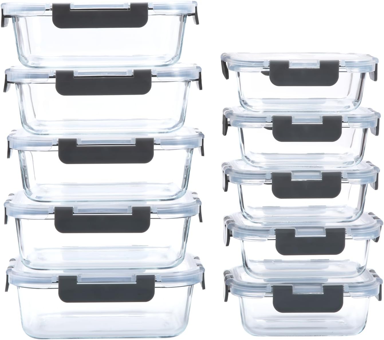 10-Pack Glass Food Storage Containers with Lids [Air-Tight,Leak-Resistant] Glass Containers for Food Storage, Meal Prep, Microwave, Freezer, Dishwasher Safe