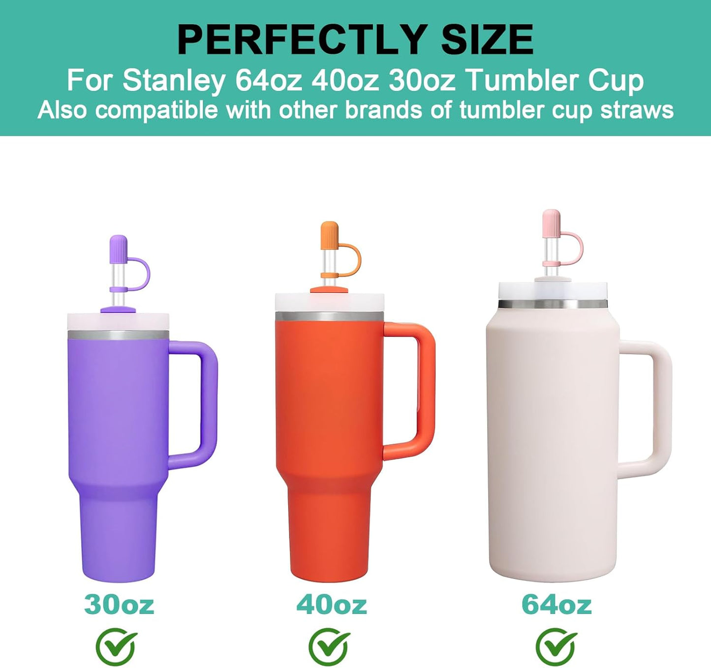 12 Clear Replacement Straws with Cover Caps for Stanley|Owala|Simple Modern 40 oz 30 oz 20 oz 14 oz Tumbler, Reusable Drinking Straws with Topper, Stopper, Cleaning Brush for Stanley Cup Accessorie