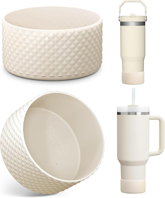 Upgrade 2PCS Protective Silicone Boot Bumper for Stanley Quencher Adventure 40oz 30oz 20oz Tumbler, Water Bottle Bottom Sleeve Cover Accessories for Stanley Mug Cup(Beige)