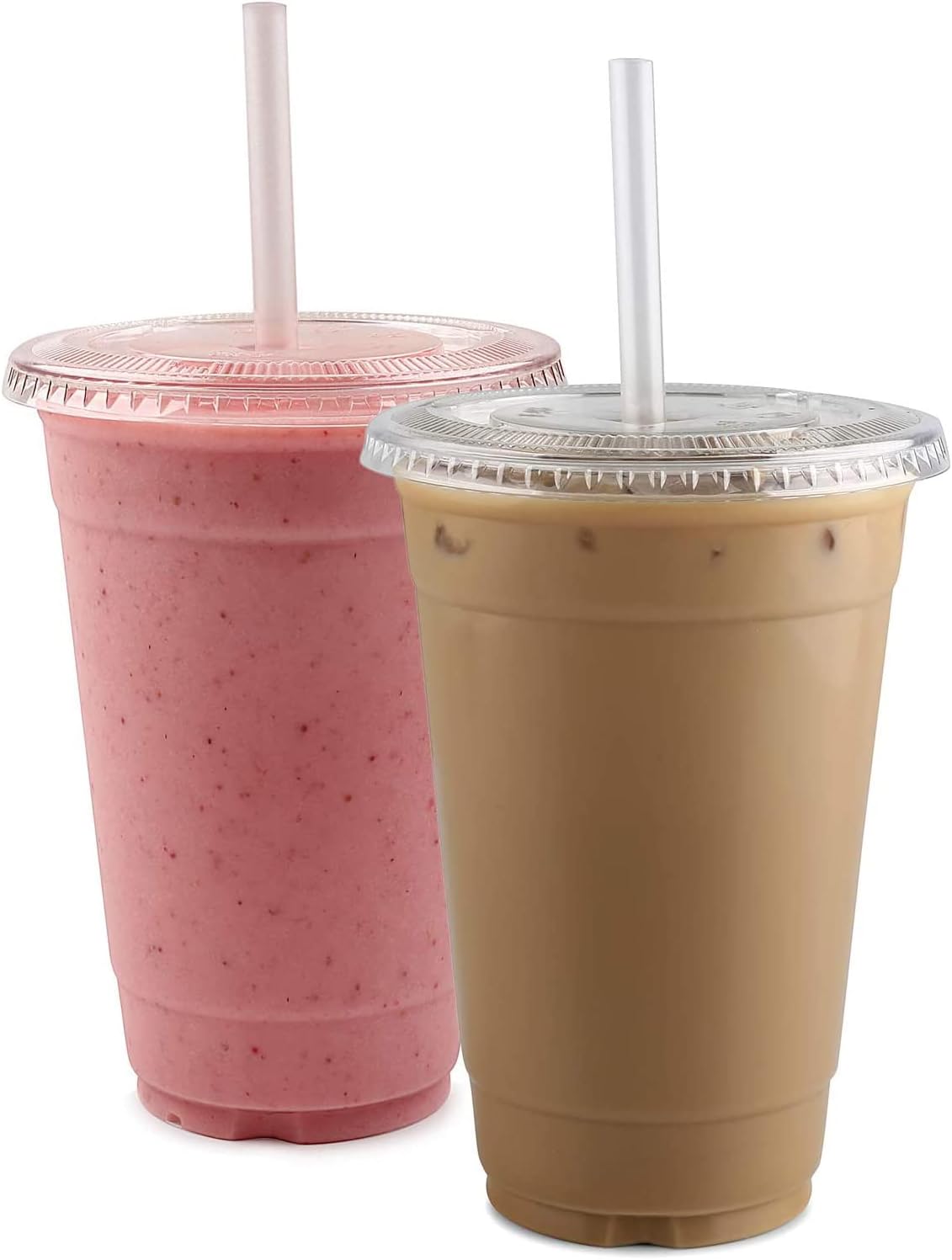 TashiBox Plastic Cups with Flat Lids 100 Sets 16 oz, Clear Crystal drink cups with lids