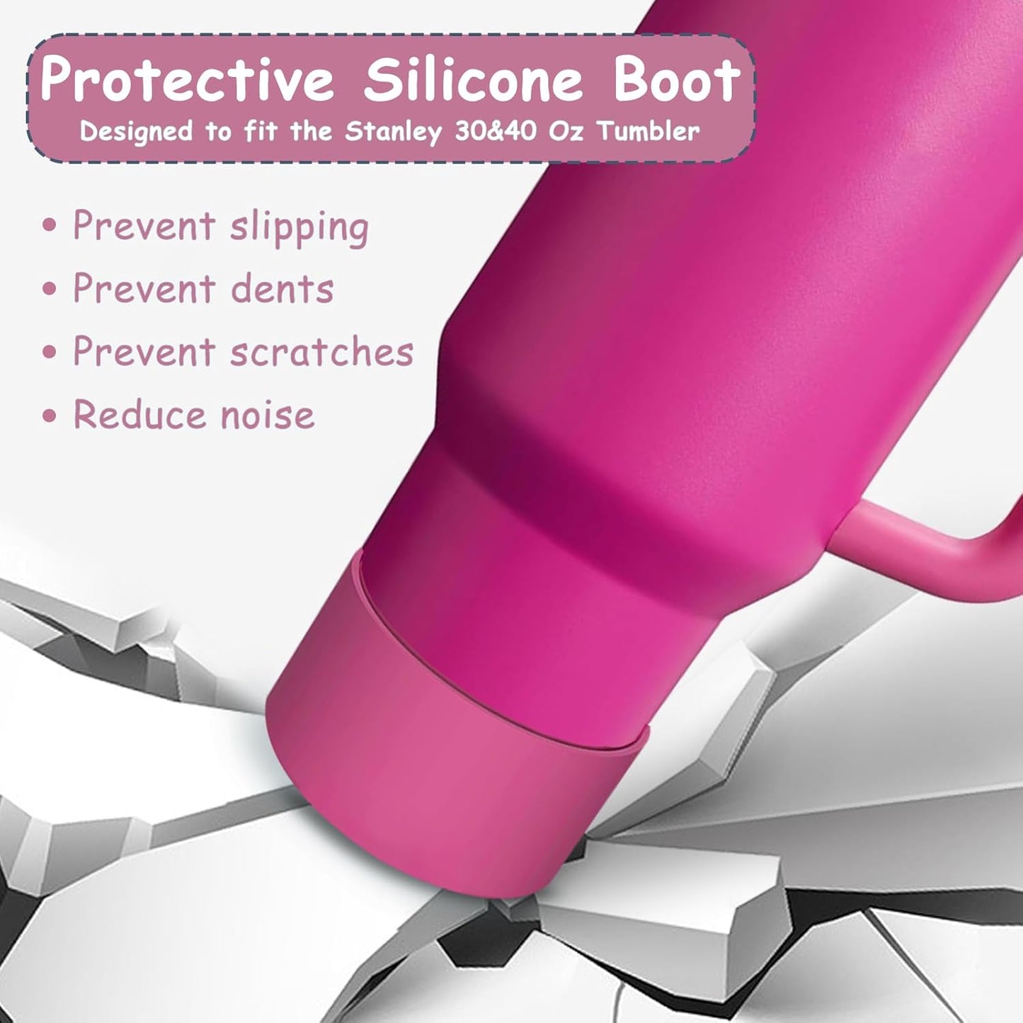 Stanley Cup Accessories Set,Including 2 Pcs 0.4in Straw Cover, 1 Silicone Spill-Proof Stopper Set of 3, 1 Cute Heart Handle Charm, 1 Silicone Boot Fits Stanley 40&30 Oz Tumbler (Fuchsia)