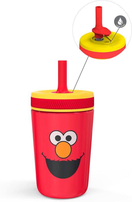 Zak Designs Sesame Street Kelso Toddler Cups For Travel or At Home, 12oz Vacuum Insulated Stainless Steel Sippy Cup With Leak-Proof Design is Perfect For Kids (Elmo)