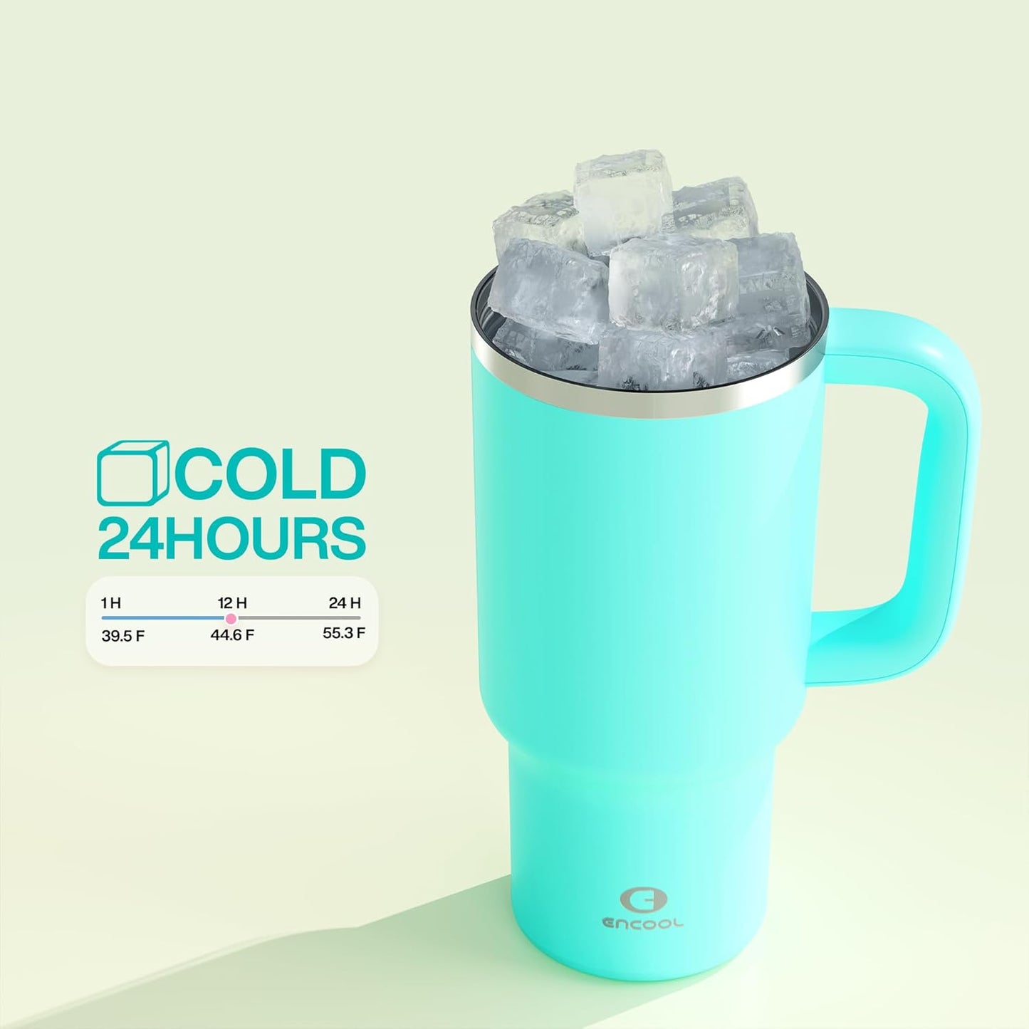 32 oz Tumbler with Handle and Straw: Stainless Steel Insulated Tumbler Keeps Cold for 24 Hours, Leakproof Travel Cup Fits in Cup Holder and BPA-Free,Aquamarine Blue