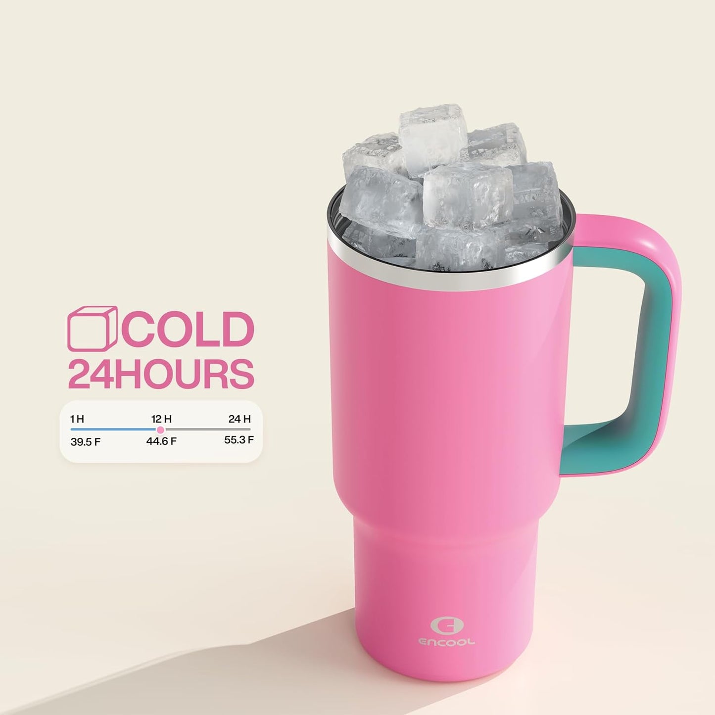 ENCOOL 32 oz Tumbler with Handle and Straw: Stainless Steel Insulated Tumbler Keeps Cold for 24 Hours, Leakproof Travel Cup Fits in Cup Holder and BPA-Free,Light Crimson