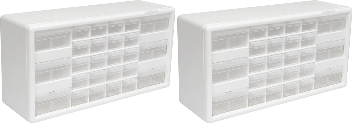 Akro-Mils 26-Drawer Plastic Drawer Storage Cabinet for Garage Organization, Bead Organizer, Building Bricks Storage, Teacher Toolbox, Makeup Organizer, 20-Inch W x 6-Inch D x 10-Inch H, 10124 White