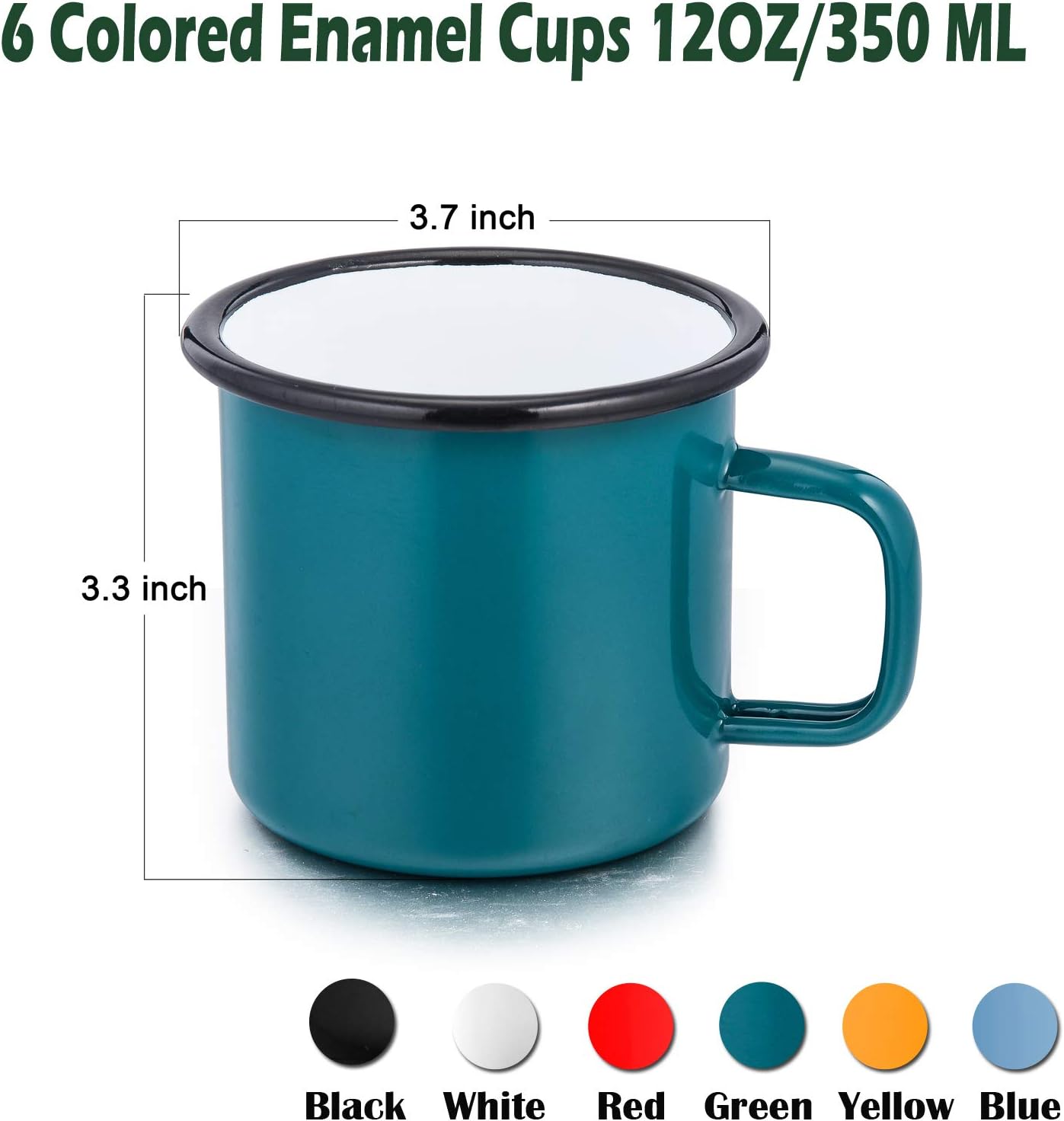 P&P CHEF Enamel Camping Coffee Mug Set of 6, Small Colored Mugs Cups for Family Gathering/Friend Party/Camping/Picnic/Fishing, Lightweight & Portable -12 Ounce, 350ML & Multicolor
