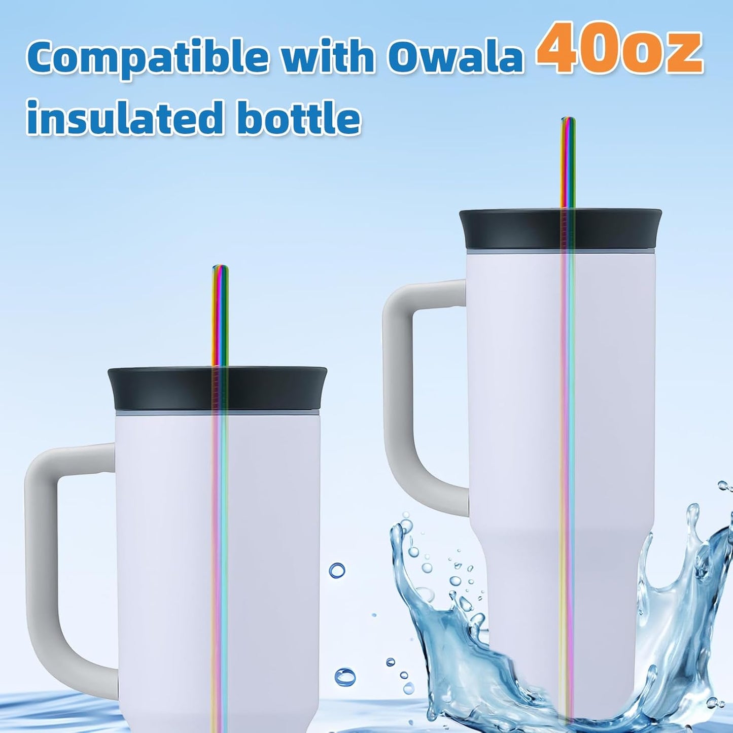 Stainless Steel Straws for Owala Insulated Bottle 40oz Tumbler 6x Metal Replacement Straws with Cleaning Brush for Owala 40oz (Colorful, 3x Straight & 3x Bent 8mm)