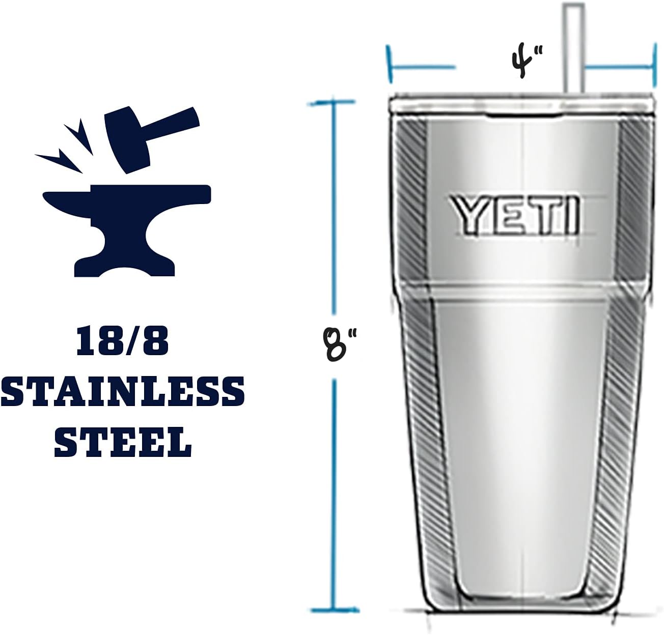 YETI Rambler 26 oz Straw Cup, Vacuum Insulated, Stainless Steel with Straw Lid